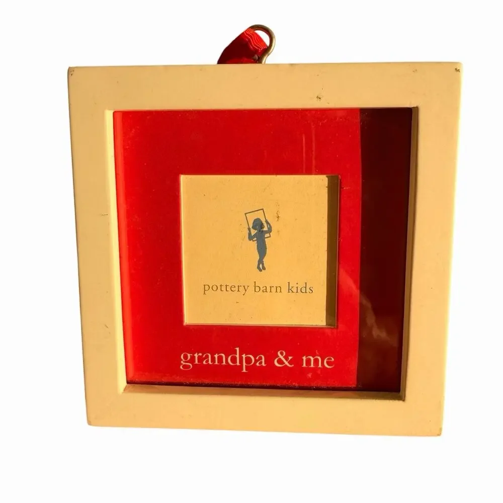 Pottery Barn Kids Wooden Square Frame Christmas Ornament “Grandpa & Me” Lot Of 3